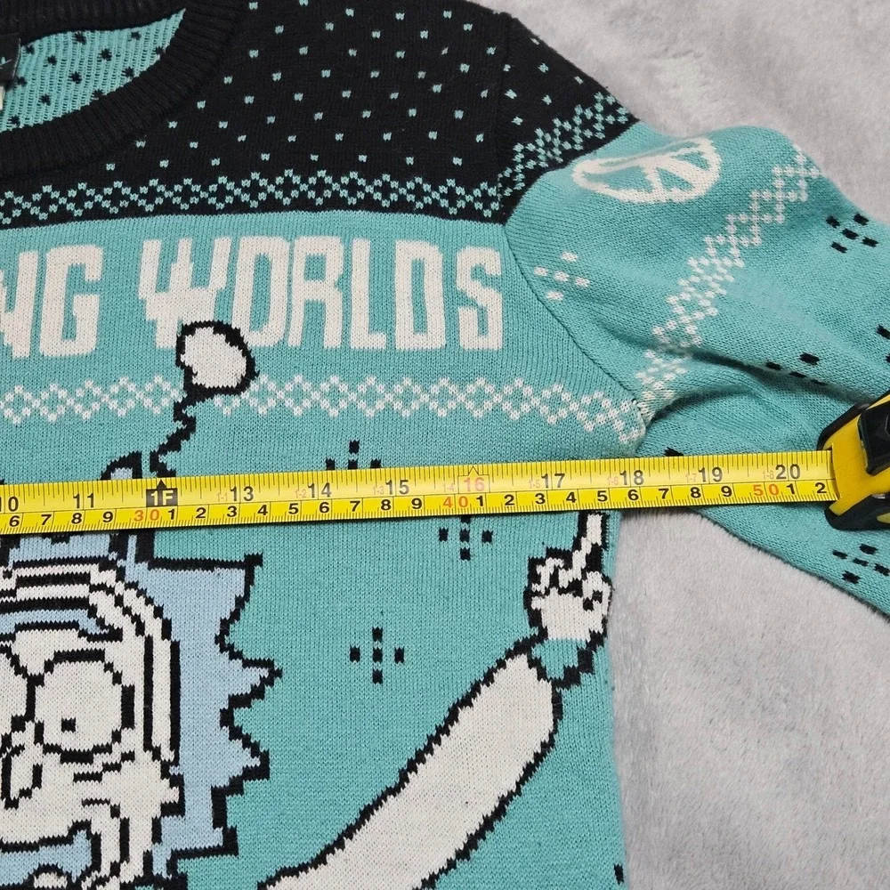 Rick and Morty Peace Among Worlds Ugly Christmas Sweater Adult XS Middle Finger‎